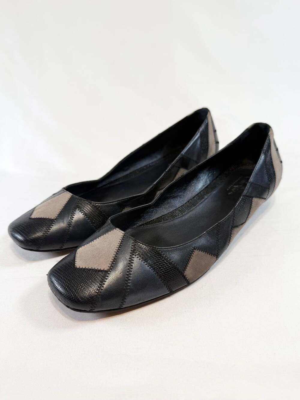 Vintage Cole Haan Collection Black Gray Patchwork Leather Flats Womens 9.5 B Squ